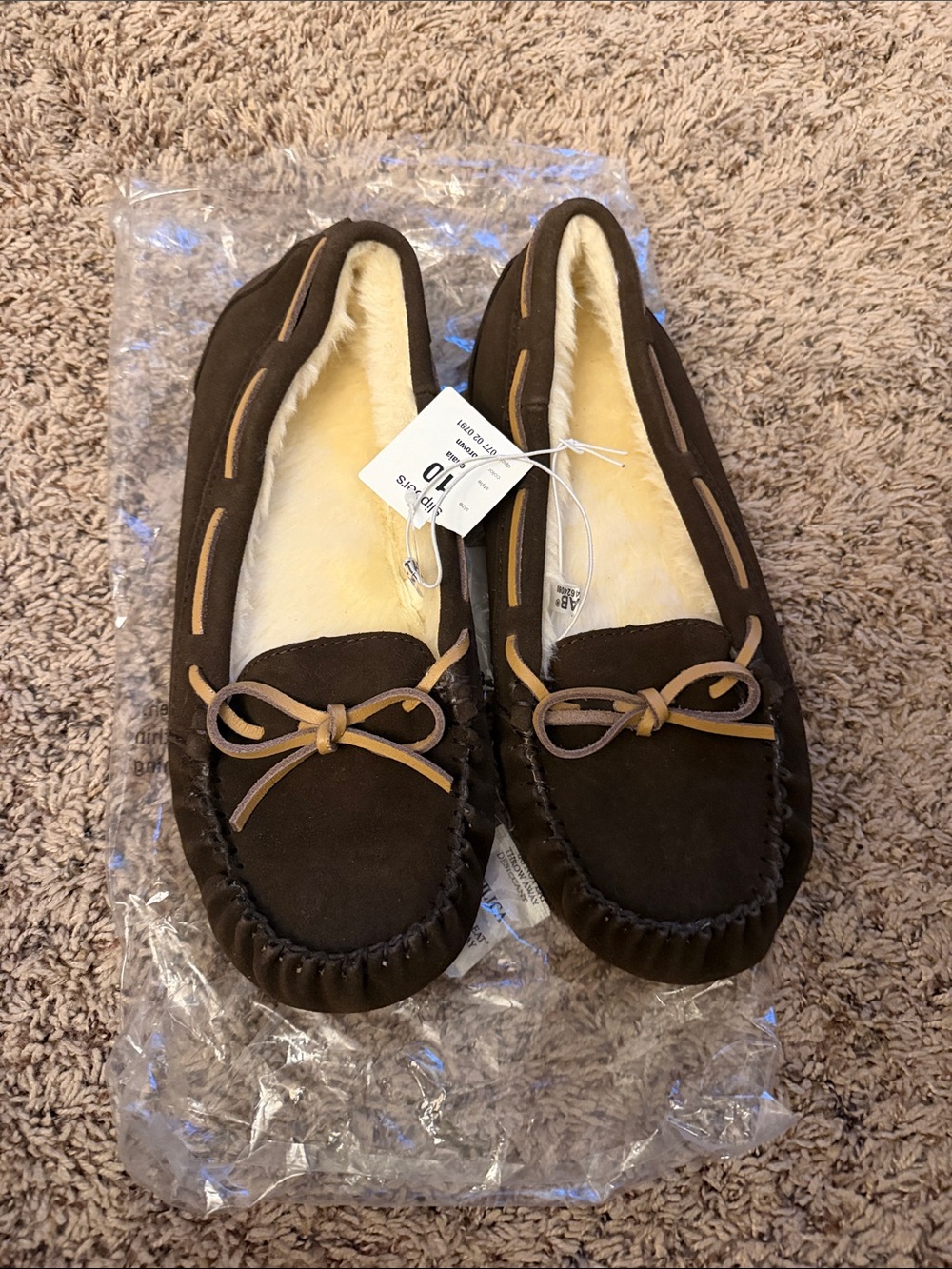Women's Brown Faux-Shearling Moccasin Slippers